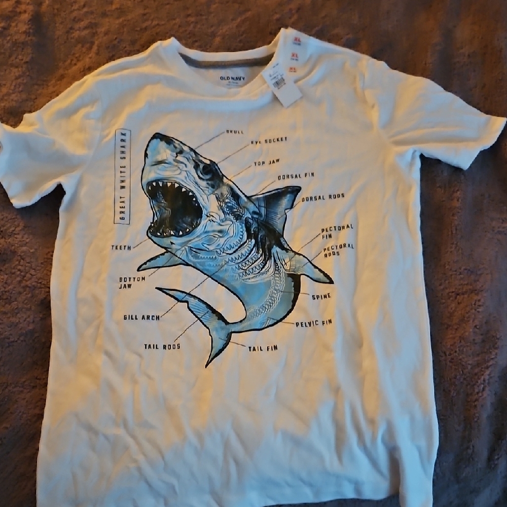 Old Navy White Boys Shark Tee